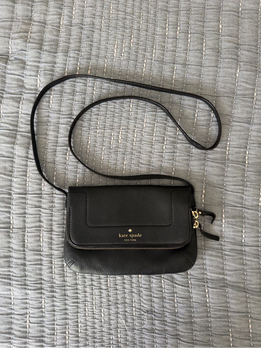 kate spade Black Pebbled Leather Crossbody with Gold Hardware